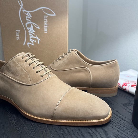 Christian Louboutin Greggory Lace-Up Dress Shoes Suede Tan 44 - Picture 4 of 7